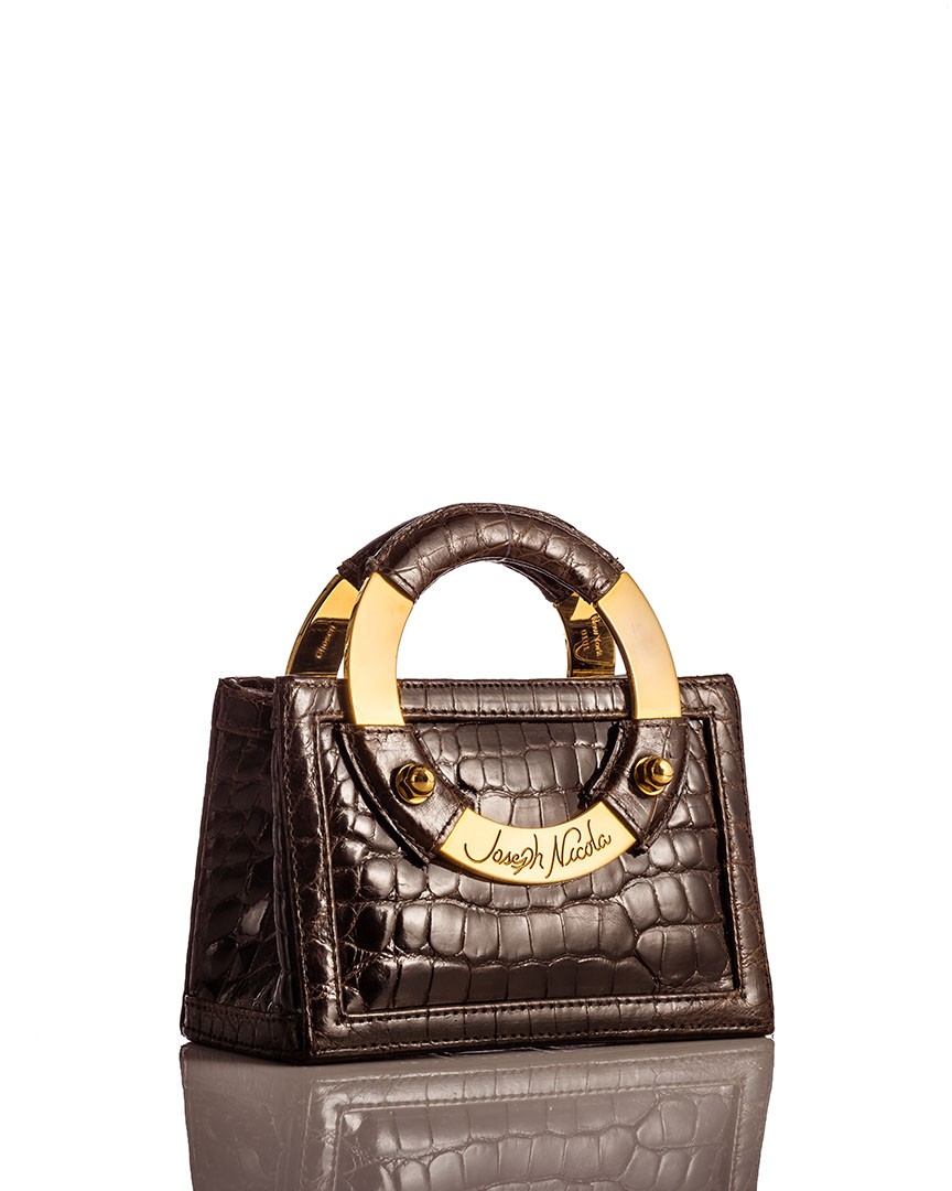 Mini Brown Glazed American Alligator Handbag